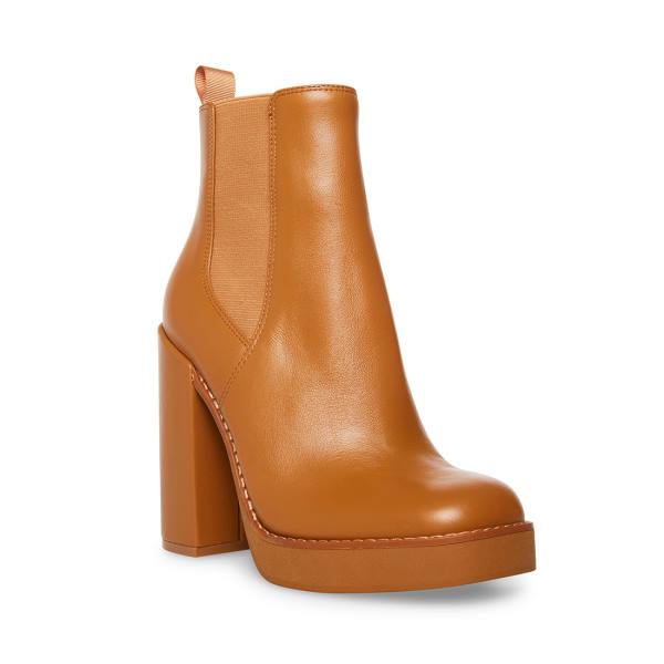 Botki Damskie Steve Madden Triple Cognac Skórzane Brązowe | SM-809CX