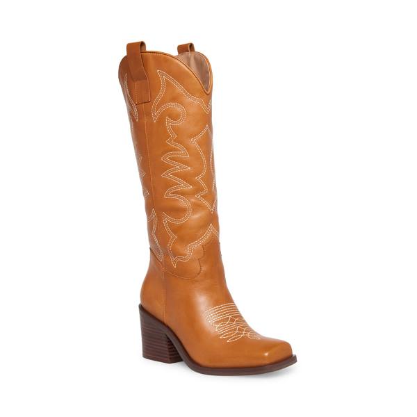 Kozaki Damskie Steve Madden Stampede Tan Skórzane Brązowe | SM-190QU