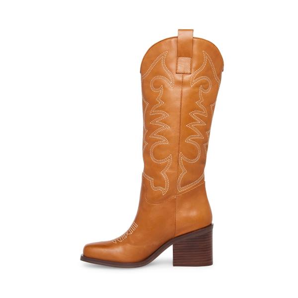 Kozaki Damskie Steve Madden Stampede Tan Skórzane Brązowe | SM-190QU