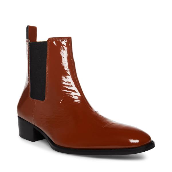 Kozaki Męskie Steve Madden Dex-l Cognac Lakierowana Brązowe | SM-598VT