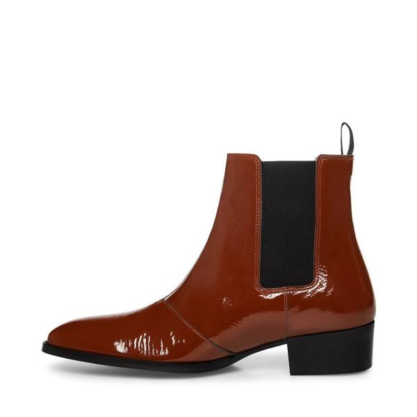 Kozaki Męskie Steve Madden Dex-l Cognac Lakierowana Brązowe | SM-598VT