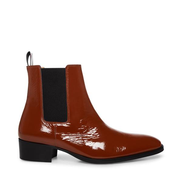 Kozaki Męskie Steve Madden Dex-l Cognac Lakierowana Brązowe | SM-598VT