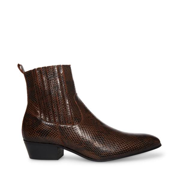 Kozaki Męskie Steve Madden Pierre Snake Brązowe Wąż | SM-518JU