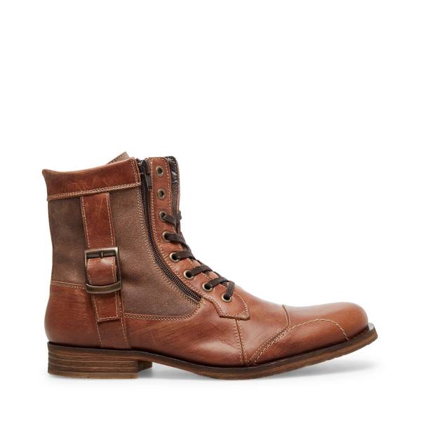 Kozaki Męskie Steve Madden Sidetrack Cognac Skórzane Brązowe | SM-847BK