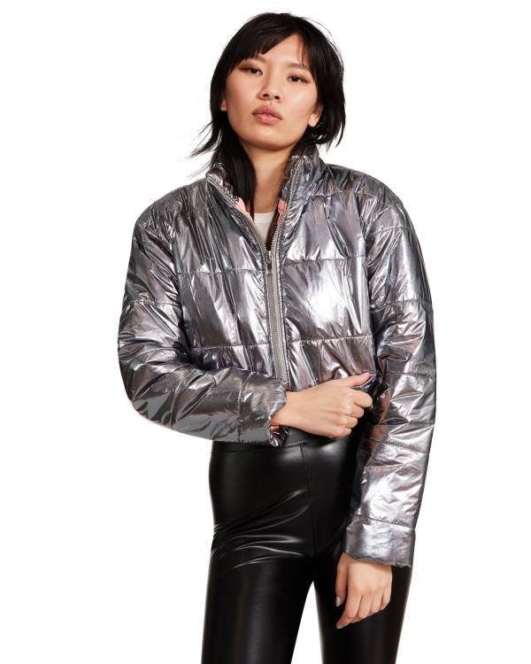 Kurtki Damskie Steve Madden Cropped Metallic Puffer Gunmetal Bronze | SM-132VP