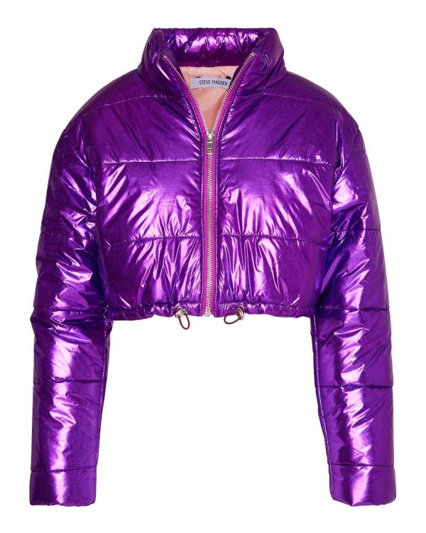 Kurtki Damskie Steve Madden Cropped Metallic Puffer Fioletowe | SM-209PZ