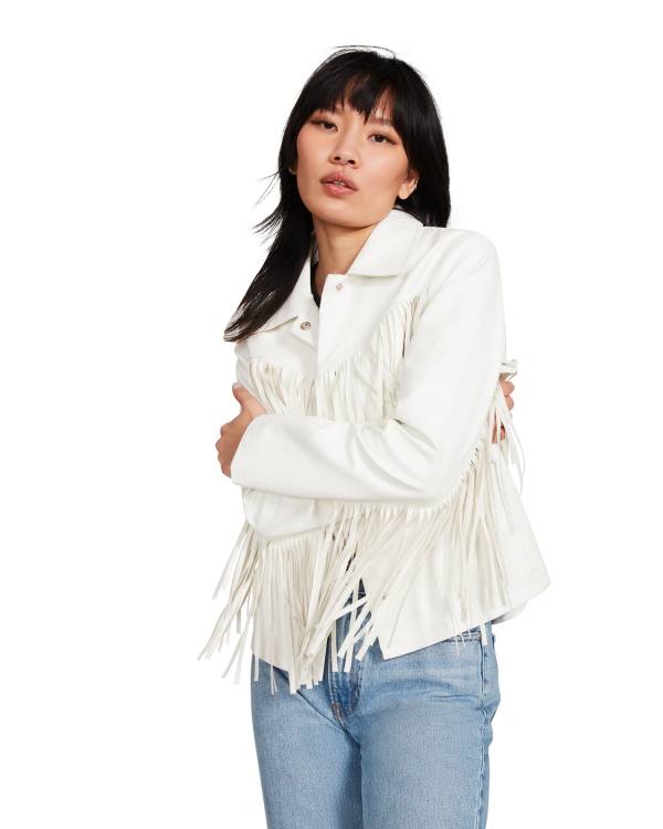 Kurtki Damskie Steve Madden Fringe Białe | SM-872RF