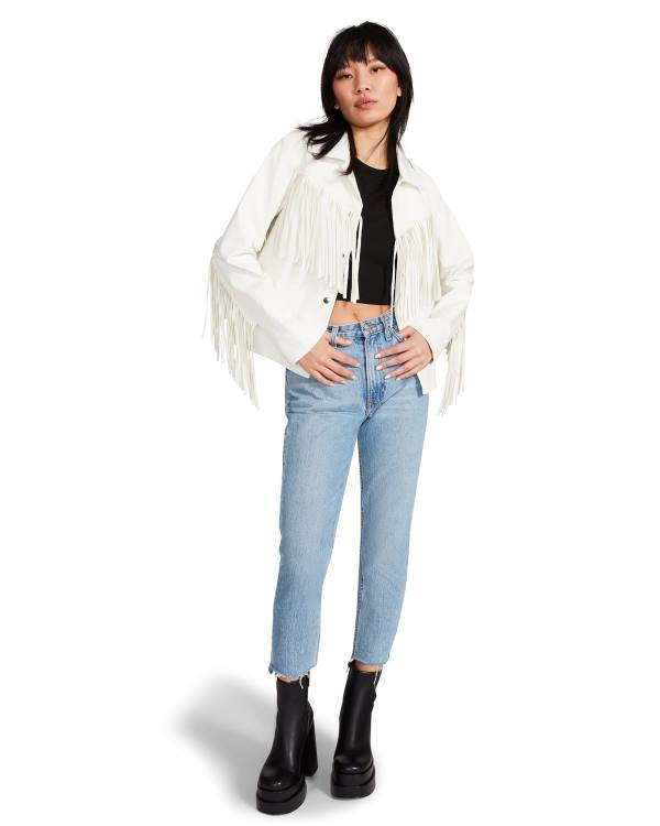 Kurtki Damskie Steve Madden Fringe Białe | SM-872RF