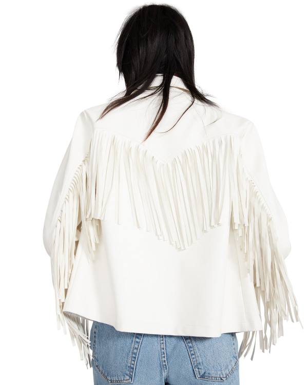 Kurtki Damskie Steve Madden Fringe Białe | SM-872RF