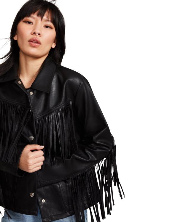 Kurtki Damskie Steve Madden Fringe Czarne | SM-275OK