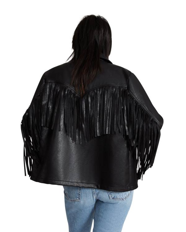 Kurtki Damskie Steve Madden Fringe Czarne | SM-275OK