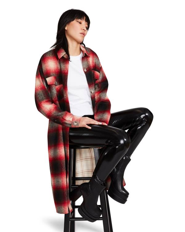 Kurtki Damskie Steve Madden Mixed Plaid Duster Czerwone | SM-016SQ