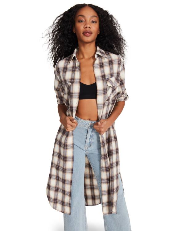 Kurtki Damskie Steve Madden Plaid Duster Niebieskie | SM-071AI