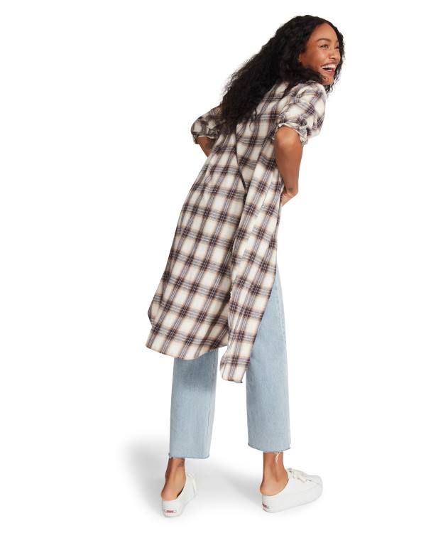 Kurtki Damskie Steve Madden Plaid Duster Niebieskie | SM-071AI