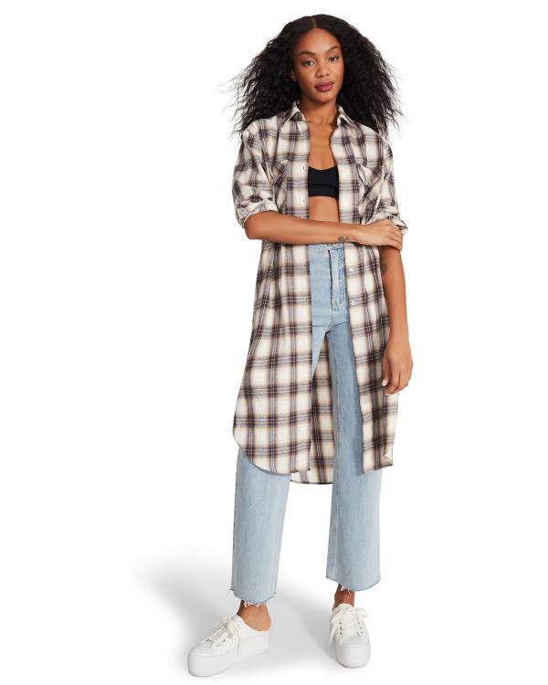 Kurtki Damskie Steve Madden Plaid Duster Niebieskie | SM-071AI