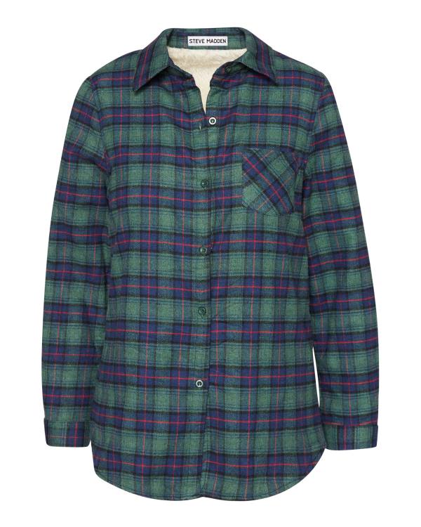 Kurtki Damskie Steve Madden Teddy Podszewką Flannel Zielone | SM-014DJ