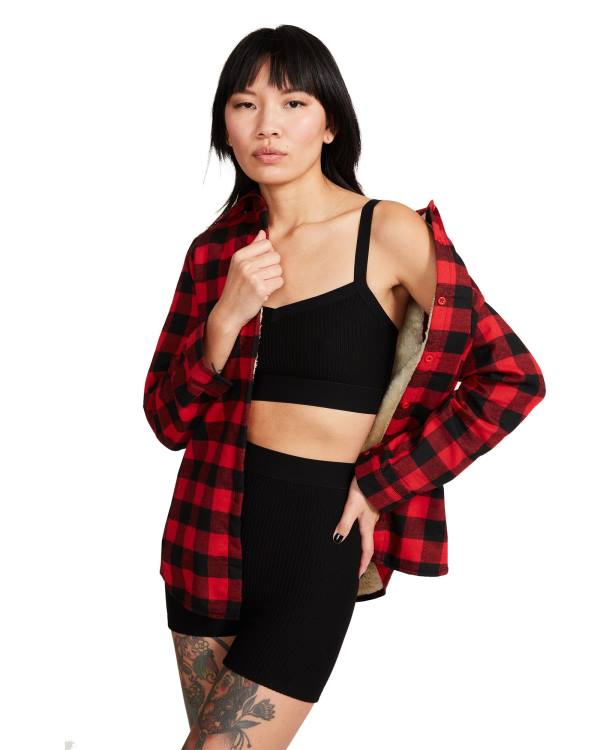 Kurtki Damskie Steve Madden Teddy Podszewką Flannel Czerwone | SM-042OC