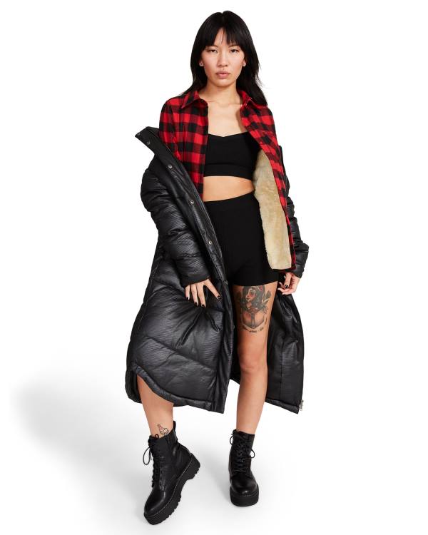 Kurtki Damskie Steve Madden Teddy Podszewką Flannel Czerwone | SM-042OC