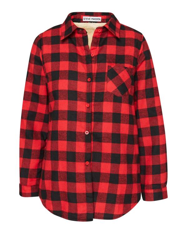 Kurtki Damskie Steve Madden Teddy Podszewką Flannel Czerwone | SM-042OC