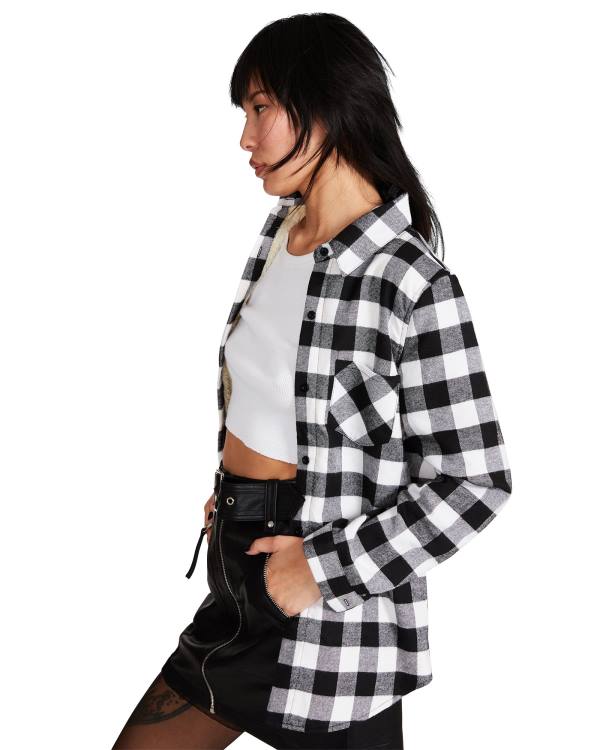 Kurtki Damskie Steve Madden Teddy Podszewką Flannel Czarne | SM-239OC