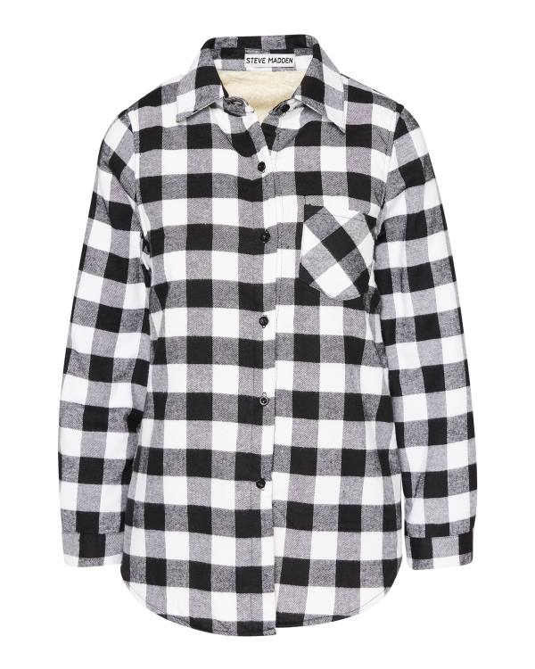 Kurtki Damskie Steve Madden Teddy Podszewką Flannel Czarne | SM-239OC