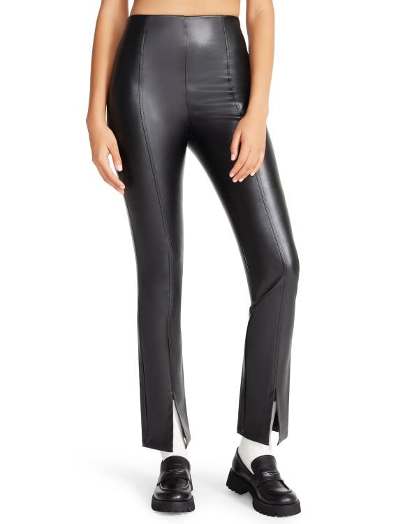 Legginsy Damskie Steve Madden Slit Front Faux Skórzane Pant Czarne | SM-931JB