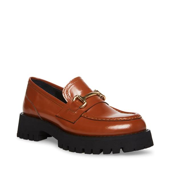 Loafersy Damskie Steve Madden Lando Cognac Skórzane Brązowe | SM-274RS