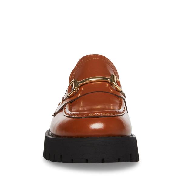 Loafersy Damskie Steve Madden Lando Cognac Skórzane Brązowe | SM-274RS