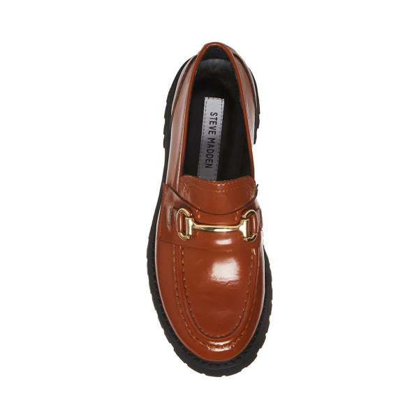 Loafersy Damskie Steve Madden Lando Cognac Skórzane Brązowe | SM-274RS