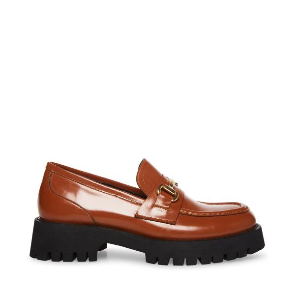 Loafersy Damskie Steve Madden Lando Cognac Skórzane Brązowe | SM-274RS