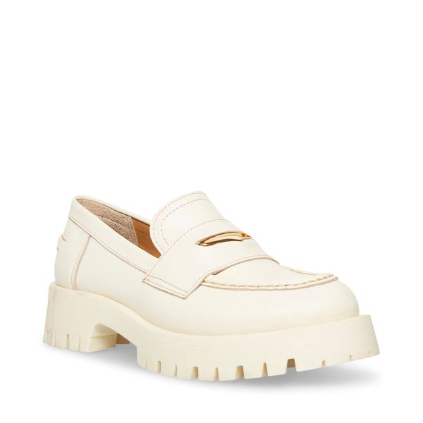 Loafersy Damskie Steve Madden Lawrence Bone Skórzane Beżowe | SM-483DQ