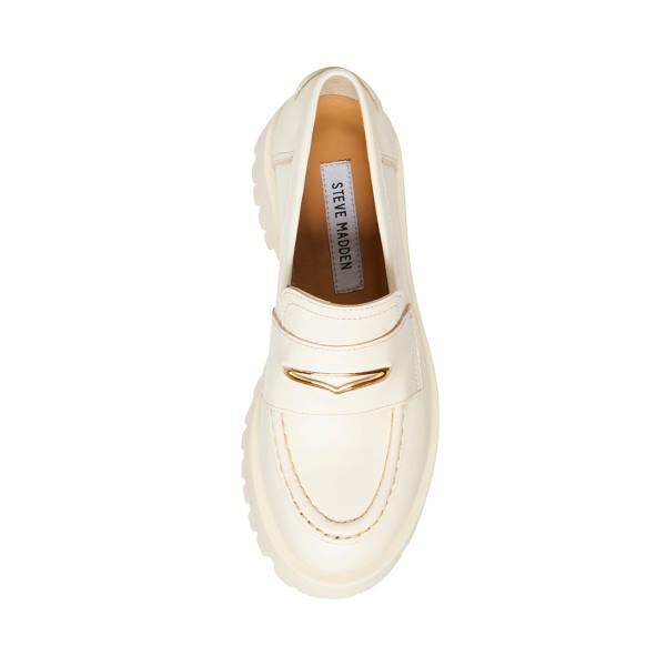 Loafersy Damskie Steve Madden Lawrence Bone Skórzane Beżowe | SM-483DQ