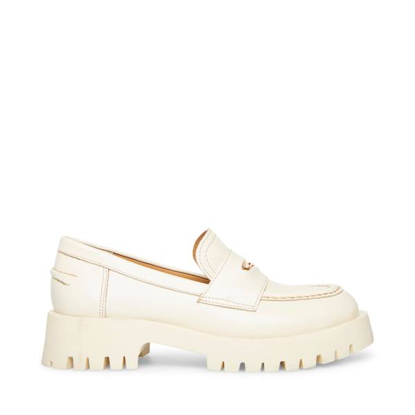 Loafersy Damskie Steve Madden Lawrence Bone Skórzane Beżowe | SM-483DQ