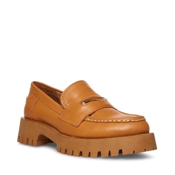 Loafersy Damskie Steve Madden Lawrence Cognac Skórzane Brązowe | SM-236BX