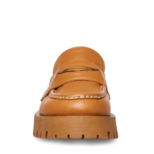 Loafersy Damskie Steve Madden Lawrence Cognac Skórzane Brązowe | SM-236BX