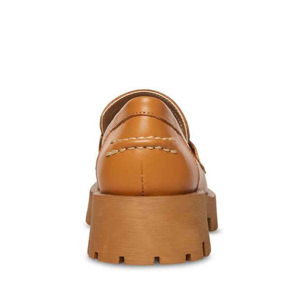 Loafersy Damskie Steve Madden Lawrence Cognac Skórzane Brązowe | SM-236BX