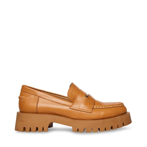 Loafersy Damskie Steve Madden Lawrence Cognac Skórzane Brązowe | SM-236BX