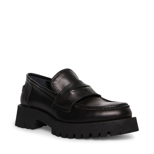 Loafersy Damskie Steve Madden Lawrence Skórzane Czarne | SM-479WL