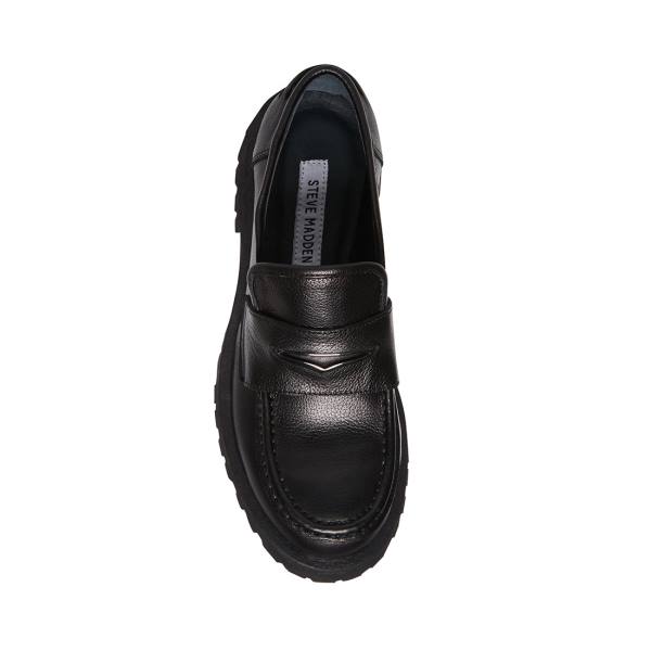 Loafersy Damskie Steve Madden Lawrence Skórzane Czarne | SM-479WL