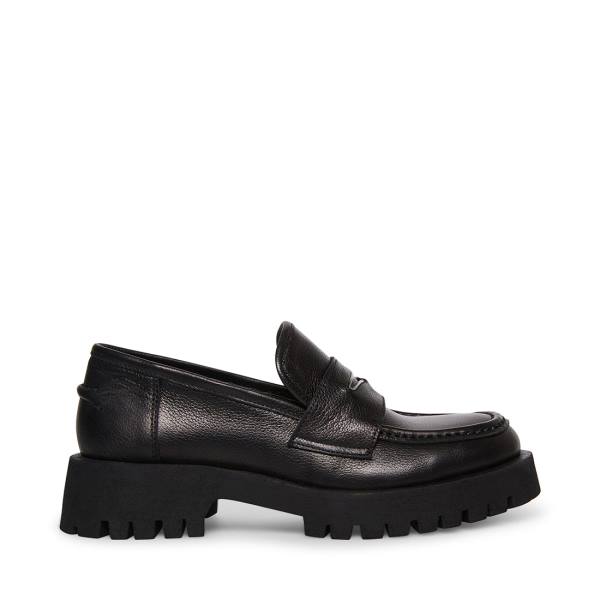 Loafersy Damskie Steve Madden Lawrence Skórzane Czarne | SM-479WL