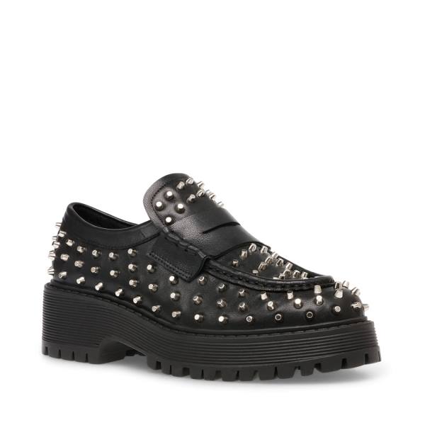 Loafersy Damskie Steve Madden Malvern Studs Czarne | SM-930HW