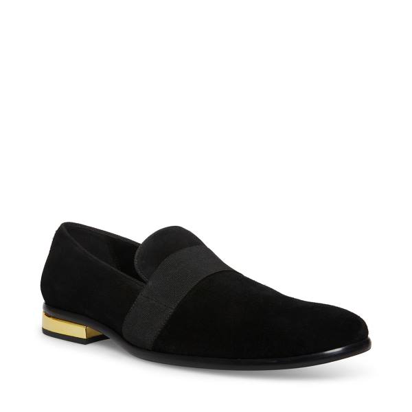 Loafersy Męskie Steve Madden Anversa Zamszowe Czarne | SM-487UE