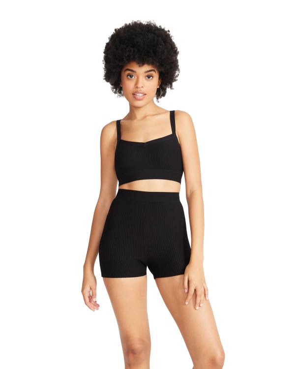 Loungewear Damskie Steve Madden Bralette And Bike Krótkie Set Czarne | SM-983VD