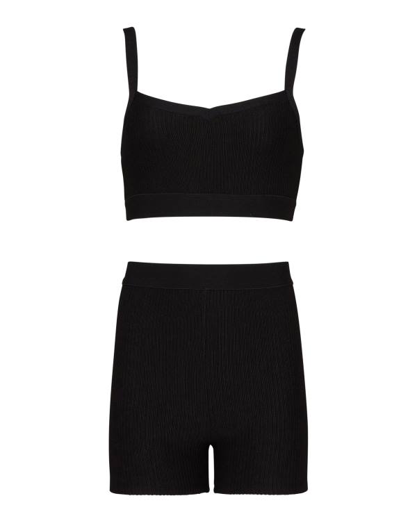 Loungewear Damskie Steve Madden Bralette And Bike Krótkie Set Czarne | SM-983VD