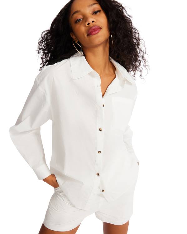 Loungewear Damskie Steve Madden Button Down Krótkie Set Białe | SM-501GV