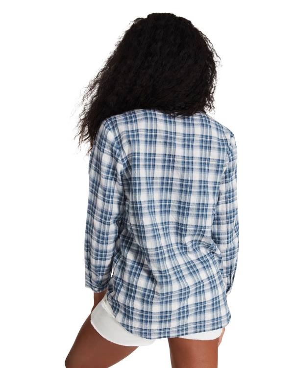 Najfatalniejszy Damskie Steve Madden Checkered Button Up Niebieskie | SM-631NC