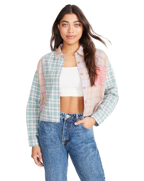 Najfatalniejszy Damskie Steve Madden Mixed Plaid Button Down Różowe Kolorowe | SM-145VG