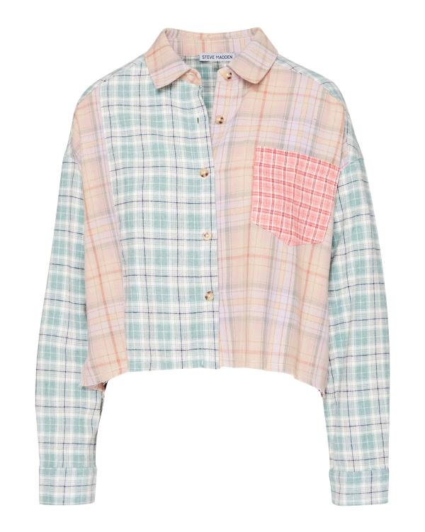 Najfatalniejszy Damskie Steve Madden Mixed Plaid Button Down Różowe Kolorowe | SM-145VG