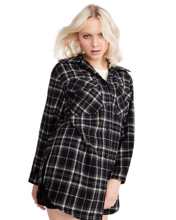 Najfatalniejszy Damskie Steve Madden Oversized Plaid Flannel Czarne | SM-159AM