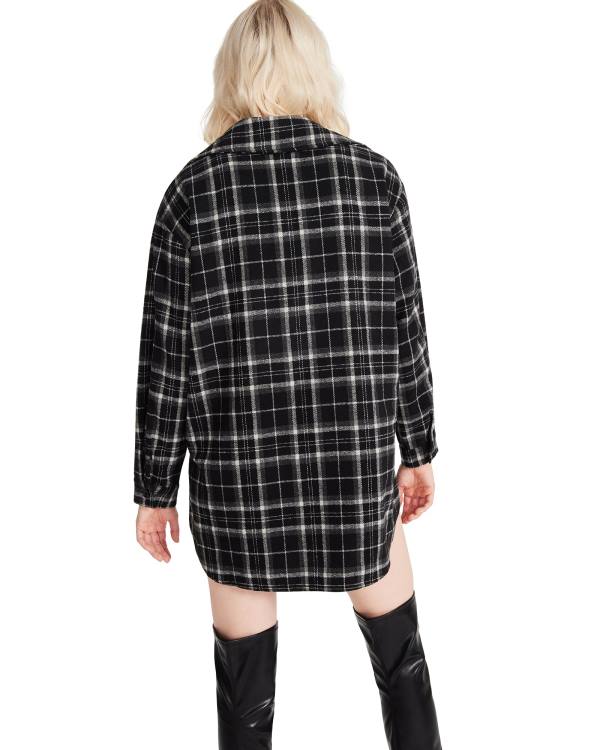 Najfatalniejszy Damskie Steve Madden Oversized Plaid Flannel Czarne | SM-159AM